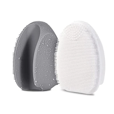 Abbildung von HieerBus Silikon Gesichtsreiniger, Manuelle Peeling Bürste, Handheld Gesichtsreinigungsbürste für Frauen Männer Entfernen Poren Reinigung Massage (grau+weiß)