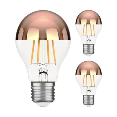 Abbildung von ledscom.de 3 Stück E27 LED Leuchtmittel, A60, warmweiß (2600 K), 7,5 W, 839lm, Kopfspiegel (roségold)