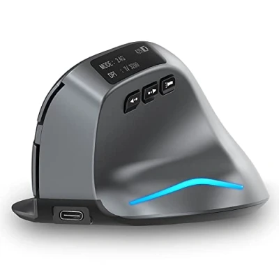 Abbildung von zelotes Kabellose Maus,Bluetooth Maus mit Display,3200DPI,7 Tasten Optische USB Kabellos,Ergonomische Vertikale Maus,Funkmaus für Laptop,PC,Mac,Wiederaufladbar