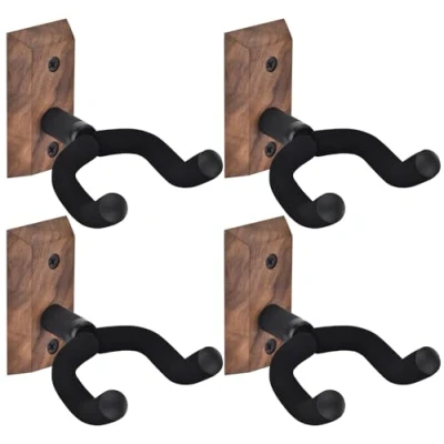 Abbildung von Gitarrenhalterung Wand im 4er Pack, Gitarrenhalter für die mit verstellbarem weichem Gitarrenhaken Gitarren aller Größen, U förmiger aus Hartholz Akustikgitarre, E Gitarre