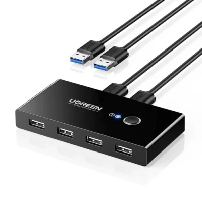 Abbildung von UGREEN USB Switch 2PC KVM 2 In 4 Out für stabile Datenübertragung Umschalter mit Kabel Tastatur, Maus, Drucker, Scanner, Sticks, Externe Festplatte, Headsets usw.