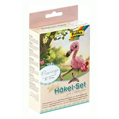 Abbildung von folia 23914 Mini Häkelset Flamingo, Komplettset zur Erstellung von einem selbst gehäkelten niedlichen ca. 8 10 cm groß, für Kinder ab Jahren und Erwachsene, als Geschenk