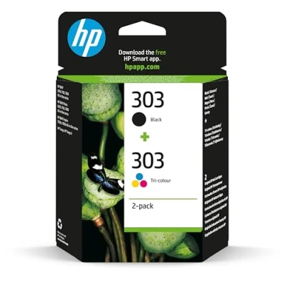 Abbildung von HP 303 (3YM92AE) Original Druckerpatronen 2 Count (Pack of 1) für ENVY 6200, 7100, 7134,7220e,7221e,7224e,7800,7900e Tango Printer.Schwarz 1X 200 SeitenDreifarbig 1 x 165 Seiten