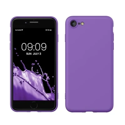 Abbildung von kwmobile Hülle kompatibel mit Apple iPhone SE (2022) / (2020) 8 7 gummierte TPU Silikon Handyhülle Schutzhülle für kabelloses Laden Case in Orchidee Lila