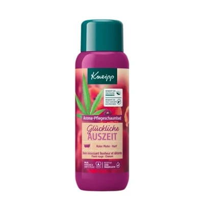 Abbildung von Kneipp Aroma Pflegeschaumbad Glückliche Auszeit mit natürlichen Ölen aus Rotem Mohn und Hanf Rezeptur ohne Mikroplastik 400ml