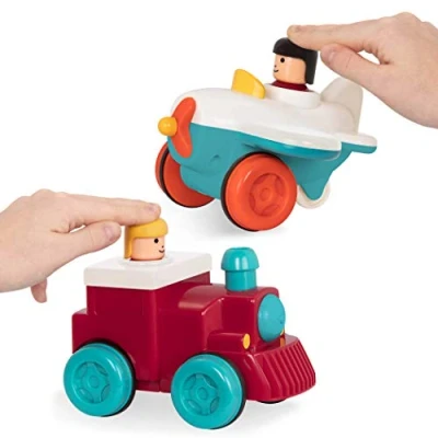 Abbildung von Battat 2er Set Flugzeug und Lokomotive zum Drücken, Zurückziehen Loslassen Motorikspielzeug Aufziehauto Fahrzeuge, Spielzeug Kinder ab 18 Monate