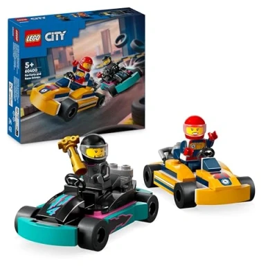 Abbildung von Lego City Go Karts mit Rennfahrern, Set 2 Rennfahrer Minifiguren und Rennautos, Auto Spielzeug ab 5 Jahren für Jungs Mädchen, lustiges Geschenk Kinder 60400