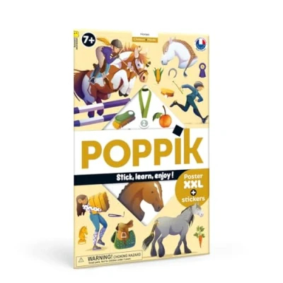 Abbildung von POPPIK 1841263 Sticker Poster, Pferde, interaktives Lernposter mit ablösbaren Aufklebern, mehrsprachiges Wissensposter, für Kinder ab 7 Jahren, 68 x 100 cm