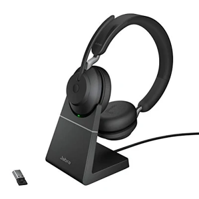 Abbildung von Jabra Evolve2 65 Wireless PC Headset with Charging Stand Noise Cancelling UC Certified Stereo Headphones Long Lasting Battery USB A Bluetooth Adapter Black