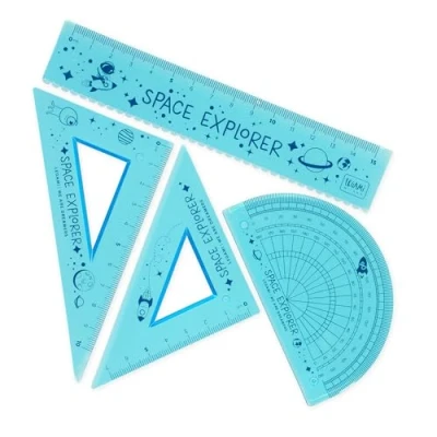 Abbildung von Legami Geometrie Set, Set mit 15 cm Lineal, 10 60 Quadrat, 180 Winkelmesser für die Schule, inkl. Koffer, flexibles Material, Space Motiv