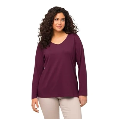 Abbildung von Ulla Popken Damen große Größen Übergrößen Plus Size Shirt, Slim, V Ausschnitt, Langarm