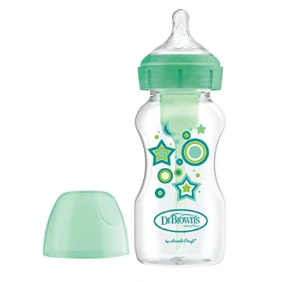 Abbildung von Dr. Brown&#039;s Anti Kolik Fläsche, breite Öffnung, 270 ml, Grün Sterne für Babyflasche + 0 Monate