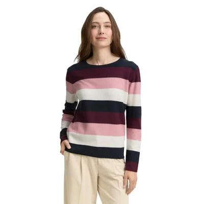 Abbildung von TOM Tailor Structured Striped Strickpullover, Damen, Größe: XS, Big rose knit stripe