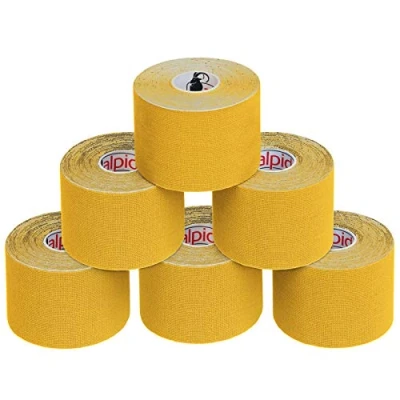 Abbildung von ALPIDEX Kinesiologie Tape 1/3/ 6/12 Rollen Viele Farben 5 m x cm Anwendungsbroschüre Elastisch Wasserfest Hautfreundlich Physio Muskel Set, Farbe:gelb, Menge:6