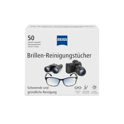 Abbildung von ZEISS Brillen Reinigungstücher mit Alkohol 50 Stück zur schonenden &amp; gründlichen Reinigung Ihrer Brillengläser jedes Tuch einzeln verpackt ideal für unterwegs oder auf Reisen