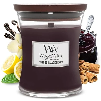 Abbildung von Woodwick Medium Spiced Blackberry Duftkerze, Größe: 275 g, Transparent