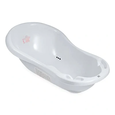Abbildung von Hylat Baby Friends Grau Babybadewanne mit Thermometer, Badewannenstöpsel und Antirutschmatte Badewanne für Neugeborene Babys bis 12 Monate BPA freiem Plastik, Kinder Born Wanne