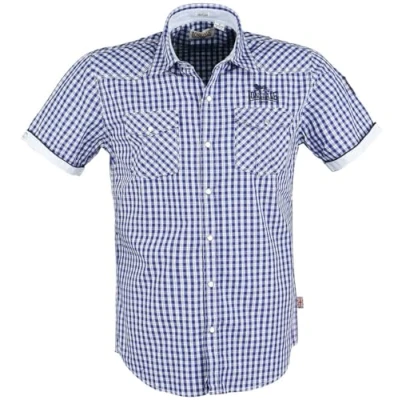 Abbildung von Lonsdale London Herren Hemd &quot;Berny&quot; Slim Fit Hochwertiges Kurzarm Freizeithemd mit Druckknöpfen und zwei Brusttaschen Navy/Ice, XL, 113107