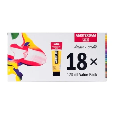 Abbildung von Amsterdam Standard Series Acrylfarben Vorteilspackung mit 18 Farben (120 ml) Grundlegende Farbauswahl Künstlerfarben