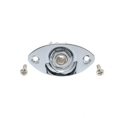 Abbildung von Musiclily 6,35mm Ovale Ausgang Klinkenbuchse Jack Plate Socket mit Schrauben für E Gitarre,Chrom