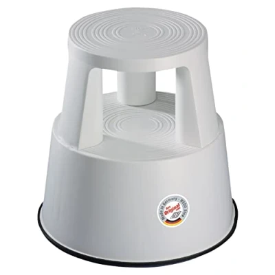 Abbildung von Wedo Rollhocker Step aus Kunststoff, bruchfest, rollbarer Tritthocker, TÜV geprüft, Made in Germany, Höhe 43 cm, Tragkraft 150 kg, lichtgrau