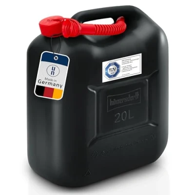 Abbildung von hünersdorff Kraftstoff Kanister STANDARD 20l für Benzin, Diesel und andere Gefahrgüter, UN Zulassung, made in Germany, TÜV geprüfter Produktion, schwarz
