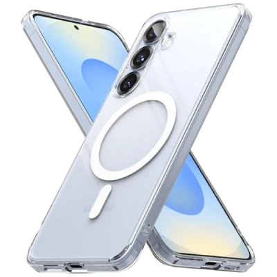 Abbildung von Ringke Fusion Magnetic Case [Kompatibel mit MagSafe] für Samsung Galaxy S25 Plus Hülle, Weicher Bumper Hart Transparent Back Kratzfest Handyhülle Magnetisch Ladegerät/Zubehör Clear