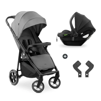 Abbildung von hauck 2in1 Kinderwagen Set Shop N Care Travel inkl. Buggy und Babyschale ab Geburt bis 22 kg, Klein Zusammenklappbar, Liegefunktion, Getränkehalter &amp; Tablett, UV Schutz 50+ (Grey)