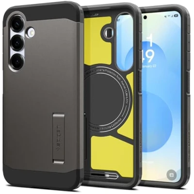 Abbildung von Spigen Tough Armor (AI) MagFit Hülle für Samsung Galaxy S25, Kompatibel mit MagSafe Gunmetal