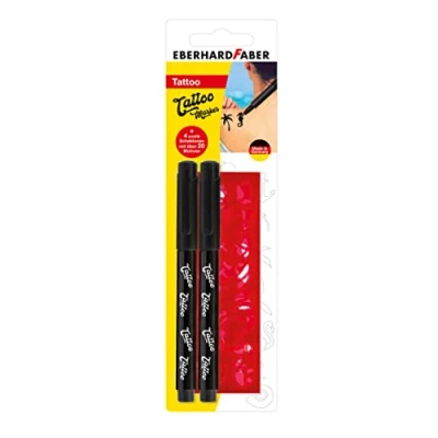 Abbildung von Eberhard Faber 559597 Tattoo Stifte Set, 2 schwarze mit 4 Schablonen