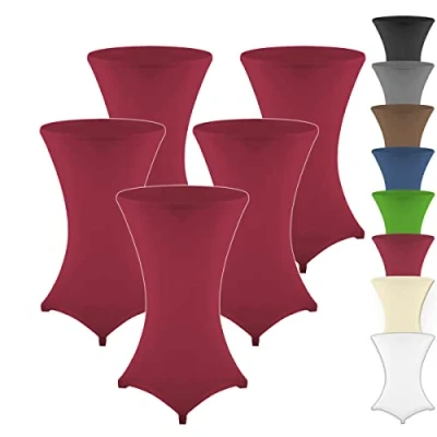 Abbildung von Gräfenstayn 5er Set Stretch Stehtischhusse Diana mit Öko Tex Siegel, Verstärkung im Fußbereich, in vielen Farben und Größen Ø60 65cm / Ø70 75cm Ø80 85cm (Bordeaux, 75cm)