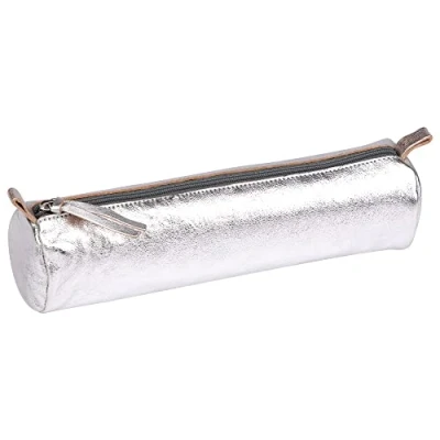 Abbildung von Clairefontaine 8688C Schlampermäppchen (mit Perlmutt Effekt rund, 5,5 x 22cm, praktisch und robust, aus Leder) 1 Stück silber