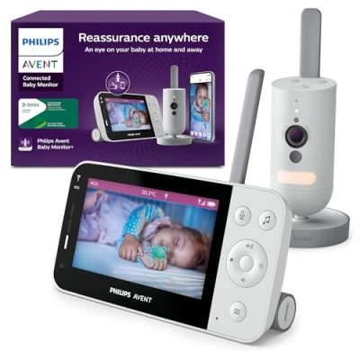 Abbildung von PHILIPS Avent Connected Videophone mit WLAN, hochwertiger HD Kamera, Infrarot Nachtsichtfunktion, Schrei Erkennung, Gegensprechfunktion, 12 Stunden Bildschirmlaufzeit im Eco Modus, Modell SCD951/26