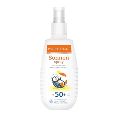 Abbildung von PAEDIPROTECT Sonnenspray Kinder Baby LSF 50+ 150 ml, Sonnencreme parfümfrei &amp; wasserfestes Spray, Gesicht Körper, Sonnenschutzspray vor UVA/UVB Strahlung, vegan, ohne Mikroplastik