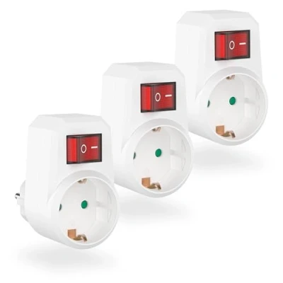 Abbildung von benon 3 x Steckdosen Adapter Zwischenstecker mit Schalter Adapterstecker Kindersicherung Schuko Anschluss bis 3680 Watt Stecker Schutzkontakt
