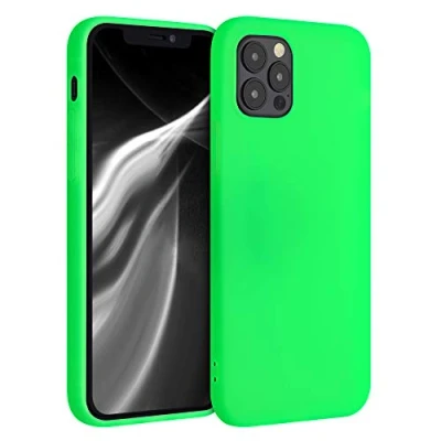 Abbildung von kwmobile Hülle kompatibel mit Apple iPhone 12 / Pro weiches TPU Silikon Case Cover geeignet für kabelloses Laden Neon Grün