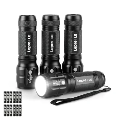 Abbildung von LE LED Taschenlampe Klein, Extrem Hell &amp; Zoombar Mini Taschenlampen Batteriebetrieben für Kinder, Wasserdichte Handlampe Camping, Outdoor, Notfälle (4er Pack)