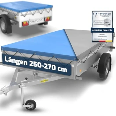 Abbildung von Tarpofix® Anhänger Plane 258 x 136 cm inkl. Planenseil Anhängerplane Flachplane aus PVC PLANENMATERIAL Verstärkte Humbaur für 1300kg PKW Hänger Abdeckplane Abdeckung Grau