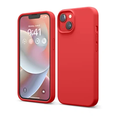 Abbildung von elago Schutzhülle für iPhone 14, Flüssigsilikon, Ganzkörper Schutzhülle, stoßfest, schlanke Handyhülle, kratzfestes, weiches Mikrofaserfutter, 15,5 cm (6,1 Zoll), Rot