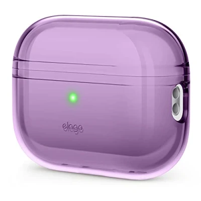 Abbildung von elago Clear Case Hülle Kompatibel mit Apple AirPods Pro 2. Generation Schutzhülle, Stoßfest, Inklusive Gel Tape, Kabelloses Aufladen, Reduziert Vergilbung (Dunkellila)