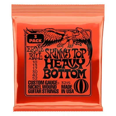 Abbildung von Ernie Ball Skinny Top Heavy Bottom Slinky Nickel Wound E Gitarrensaiten, 3er Pack, Stärke 10 52