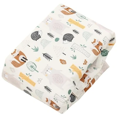 Abbildung von TupTam Krabbeldecke für Baby 120x120 cm Gepolsterte Spieldecke Baumwolle, XXL, OEKO TEX, Weich &amp; Hautfreundlich, Farbe: Rund 120 cm/Wald/Beige