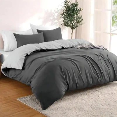 Abbildung von Dreamzie Bettwäsche Set 240x220 cm mit 2 Kissenbezügen 80x80 Dunkelgrau/Hellgrau 1 Bettbezug aus 100% Mikrofaser Zertifiziert ohne Chemikalien (Oeko TEX)