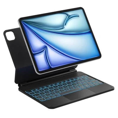 Abbildung von Inateck Magnetische Tastatur hülle für iPad Air 11 Zoll 2024 (M2), 5/4 Gen 2022,Magic Keyboard Pro 4/3/2/1, Freitragender Ständer, 7 Farbige Hintergrundbeleuchtung,KB09119