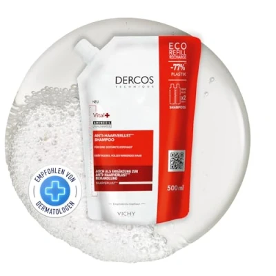 Abbildung von VICHY Vital+ Anti Haarverlust Shampoo, Sanfte Pflege, Für brüchiges Haar, Mehr Fülle und Widerstandskraft, Beruhigt die Kopfhaut, Dercos, Nachfüllpack, 500ml