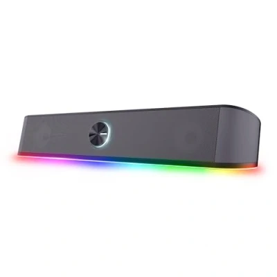 Abbildung von Trust Gaming Stereo Soundbar mit RGB Beleuchtung GXT 1619 Rhox, Computer Boxen 12W, 2.0 Lautsprecher LED Beleuchtung, PC Soundbar, USB Betrieb, 3.5 mm AUX Anschluss, TV Laptop Schwarz/Grau