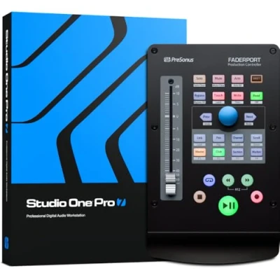 Abbildung von PreSonus FaderPort, DAW Mixer Controller für Musikproduktion mit Studio One Artist, Ableton Live Lite, Software Bundle Aufnahme, Streaming und Podcasting