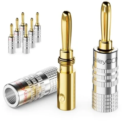 Abbildung von deleyCON 8 Stück Bananenstecker als Set Vergoldet Schraubbar für Lautsprecherkabel 0,75 mm 4,5 &amp; z.B. HiFi Receiver Silber