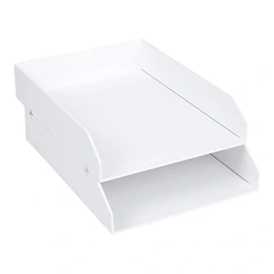 Abbildung von Bigso Box of Sweden Hakan 2er Set Briefablage für den Schreibtisch stapelbare Ablagefächer Briefe, Dokumente usw, Ordnungssystem aus Faserplatte mit Papier weiß
