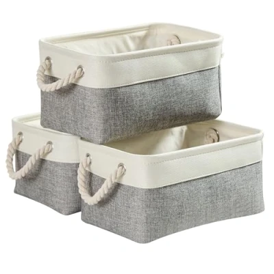 Abbildung von Mangata 3 Stück aufbewahrungskorb Stoff, aufbewahrungsbox Schrank, Korb aufbewahrung Stoff mit Seil für Spielzeug, kleiderschrank, Regale, Kleidung (Faltbare, Mittel, Grau Weiß)